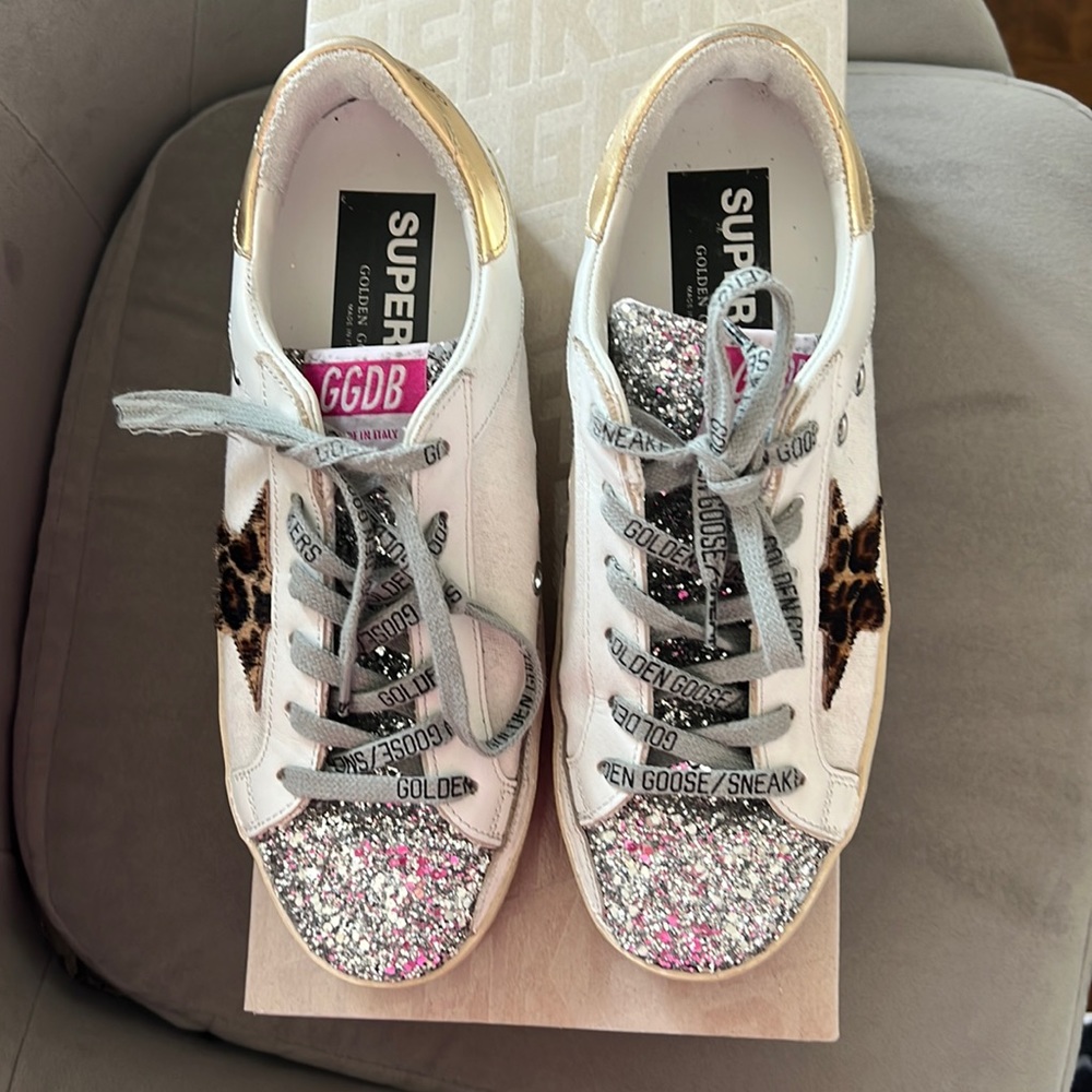 Golden goose leopard and silver sequin sneakers